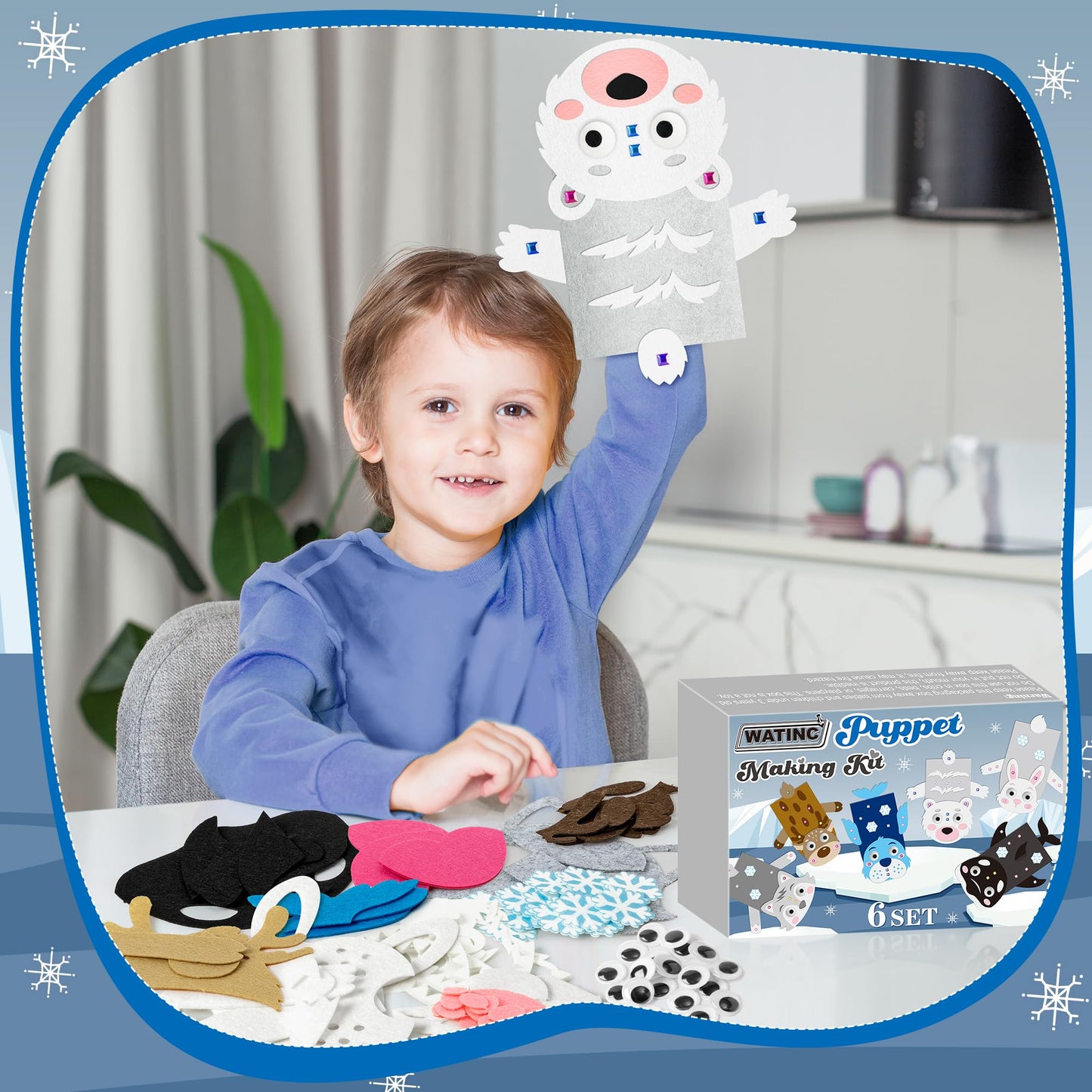 WATINC 6Pcs Hand Puppet Making Kit, Art Craft Felt Sock Puppet Toys, Creative DIY Make Your Own Pompoms Wiggle Googly Eyes Storytelling Role Play Party Supplies Gift for Girls Boys (Polar Animals A)