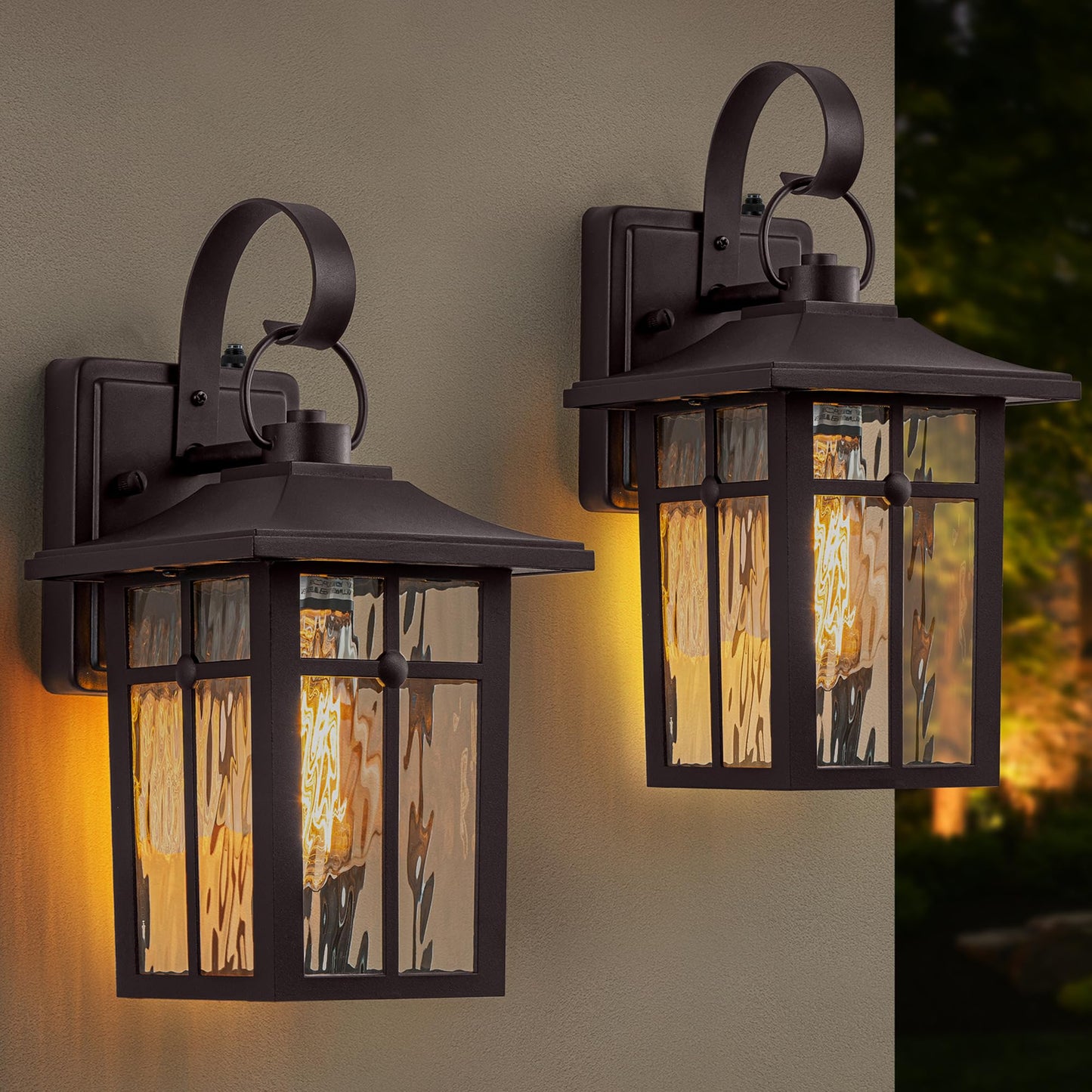 Lawyettle Outdoor Lighting, 2 Pack Oil Rubbed Bronze Aluminum Fixtures, Waterproof Ripple Glass, Model XG7003O-W1BR