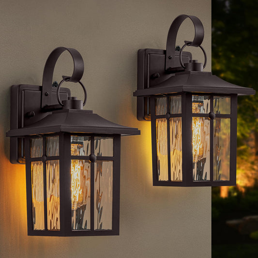 Lawyettle Outdoor Lighting, 2 Pack Oil Rubbed Bronze Aluminum Fixtures, Waterproof Ripple Glass, Model XG7003O-W1BR
