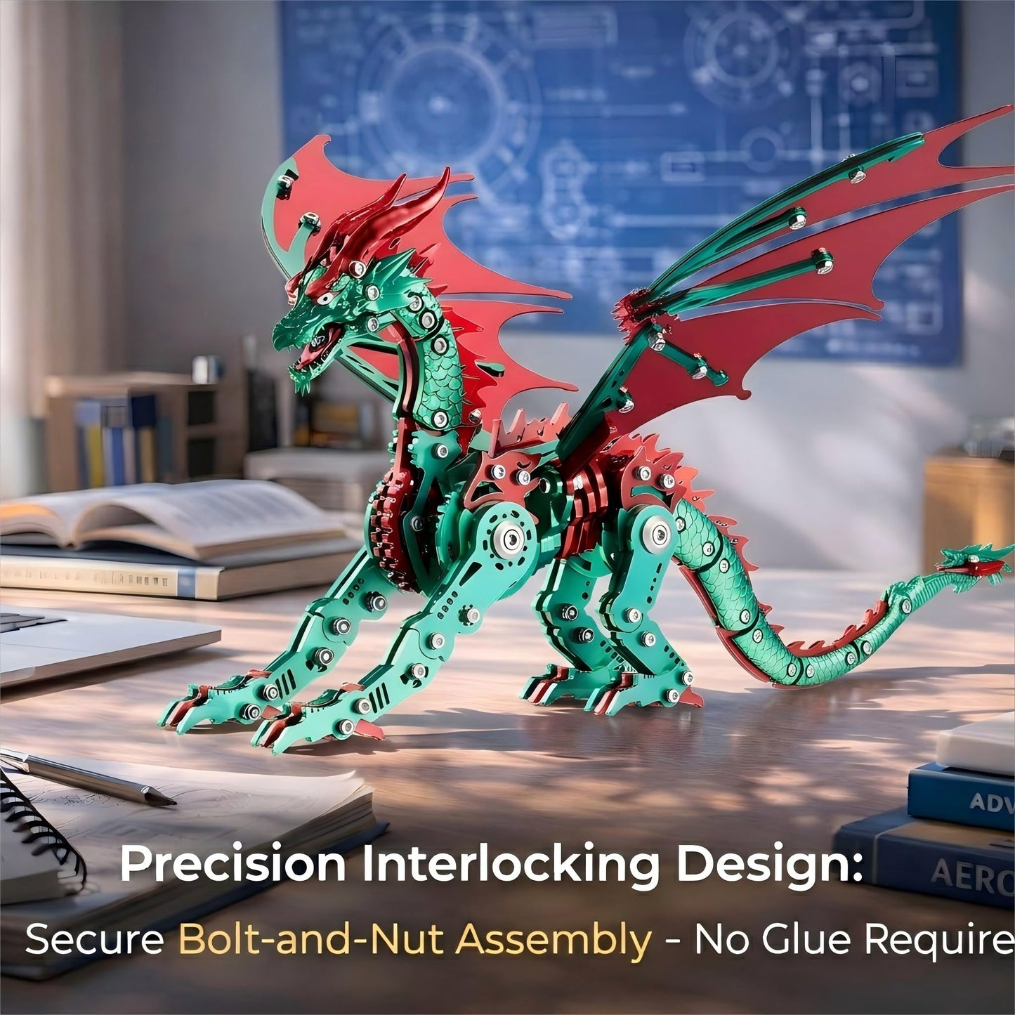 3D Metal Dragon Model Kit for Adults, Mechanical Pterosaur Puzzle, DIY Assembly Steel Model, Challenging Building Kit, Unique Gift for Men Desk Decor
