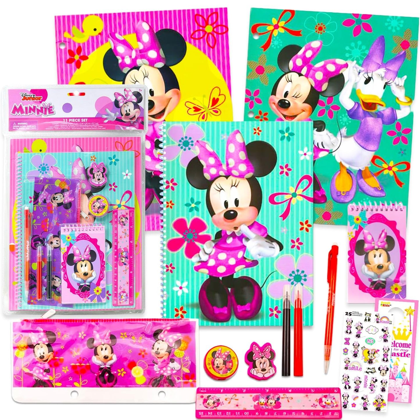 Minnie Mouse School Supplies Value Pack Set - Bundle with Disney Folder, Notebook, Erasers, Stickers, and More | Minnie Back to School Classroom Set