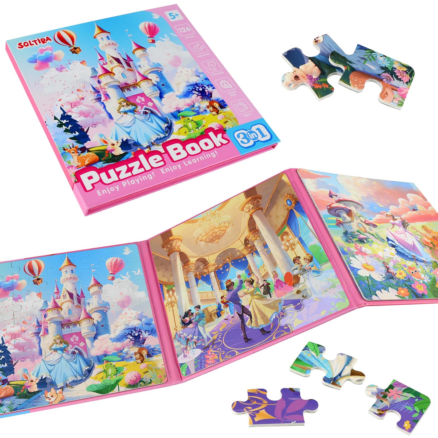 Princess Magnetic Puzzles for Girls 4-6 3 * 42 PCS Unicorn Mermaid Princess Themes Puzzle Magnetic Puzzles for Girls 5-6 Travel Puzzles or Airplane/Car/Road Trip Gift Toys for Girl 6-8 Years Old