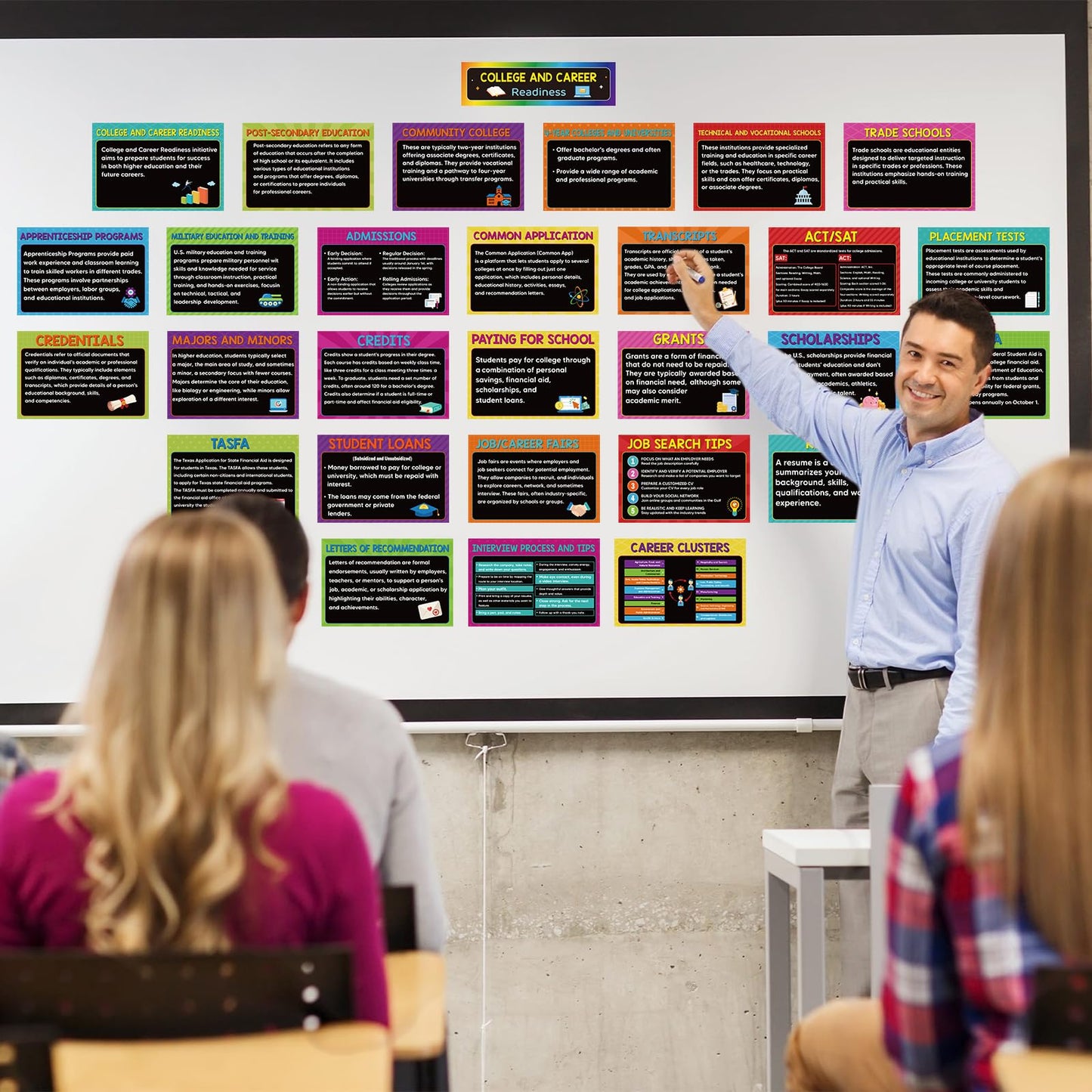 Outus 29 Pcs College and Career Readiness Posters Bulletin Board Kits for High School Classroom Decorations College Jobs and Career Interactive Bulletin Board Set Higher Educational Poster (Vibrant)