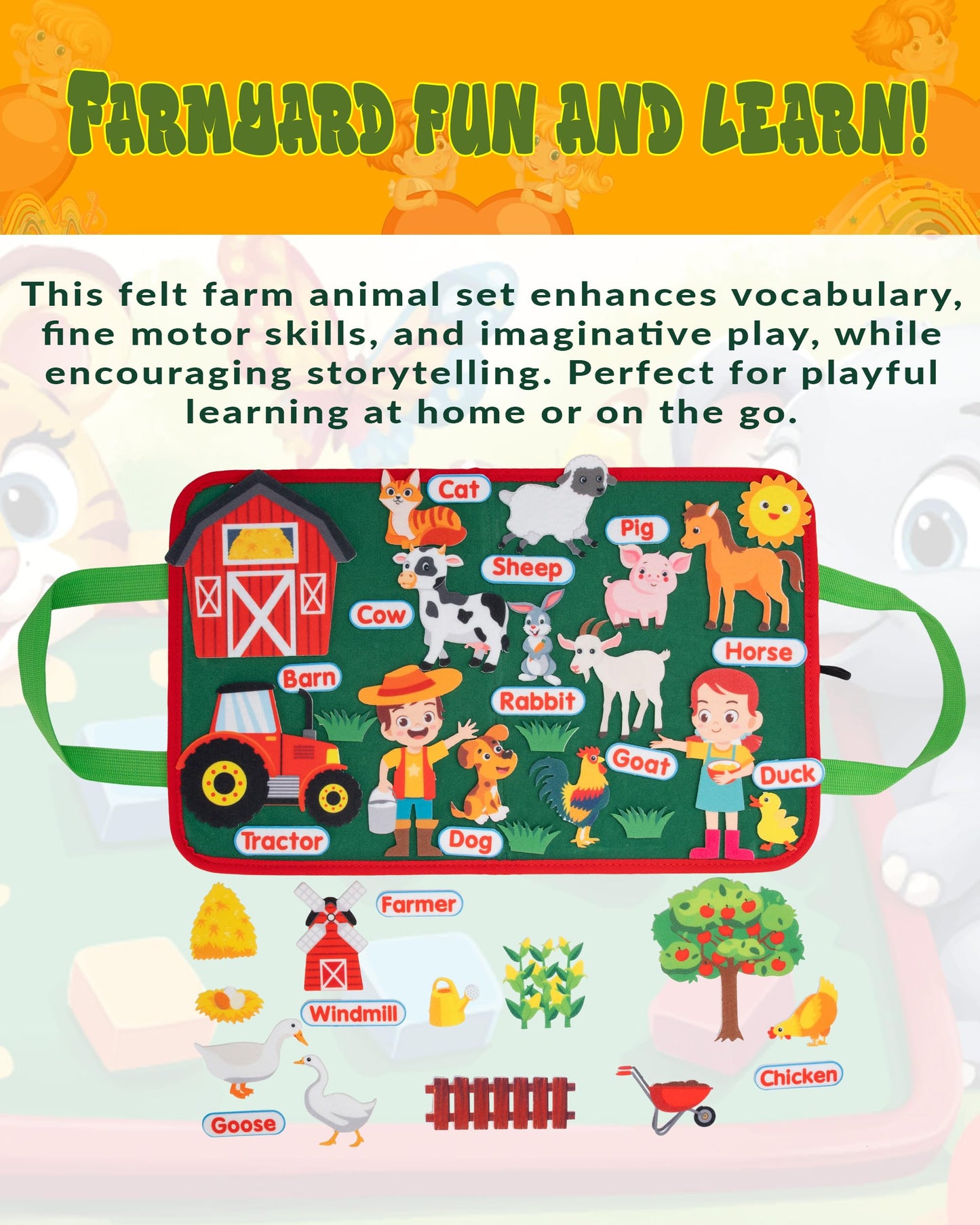 HappyVk Educational Felt Story Board Set – One Felt Board and 154 Pieces Storytelling Learning Kit for Toddlers and A Felt Activity Board Game with 10 Weaving Strips - Montessori Toys Activity Board
