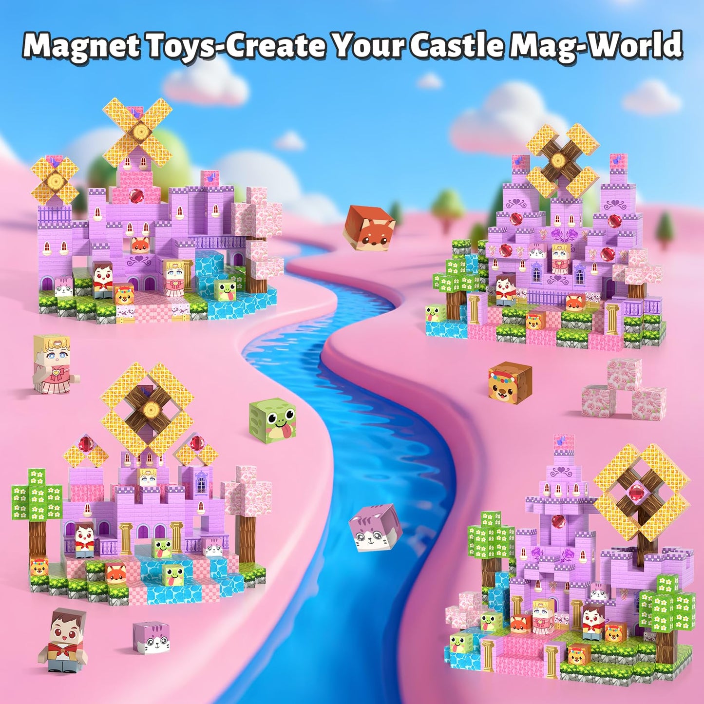 Gryxpox 150pcs Magnetic Blocks,Magnetic Building Blocks, STEM Sensory Toys with Princess Castle Build–Creative Magnet Tiles for Toddlers Ages 3+,Boys & Girls–Christmas Birthday Party Kids Gifts