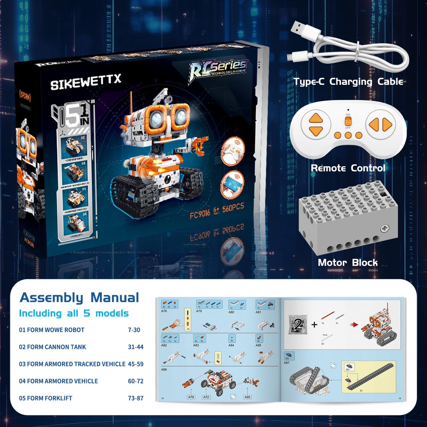 5 in 1 STEM Robotics Building Kit, 560 PCS APP/Remote Control Robot Toy Building Block Sets, Compatible with Lego Robot Control & Programming, Coding Robotic Toys Birthday Great Gifts for Boys 8-14