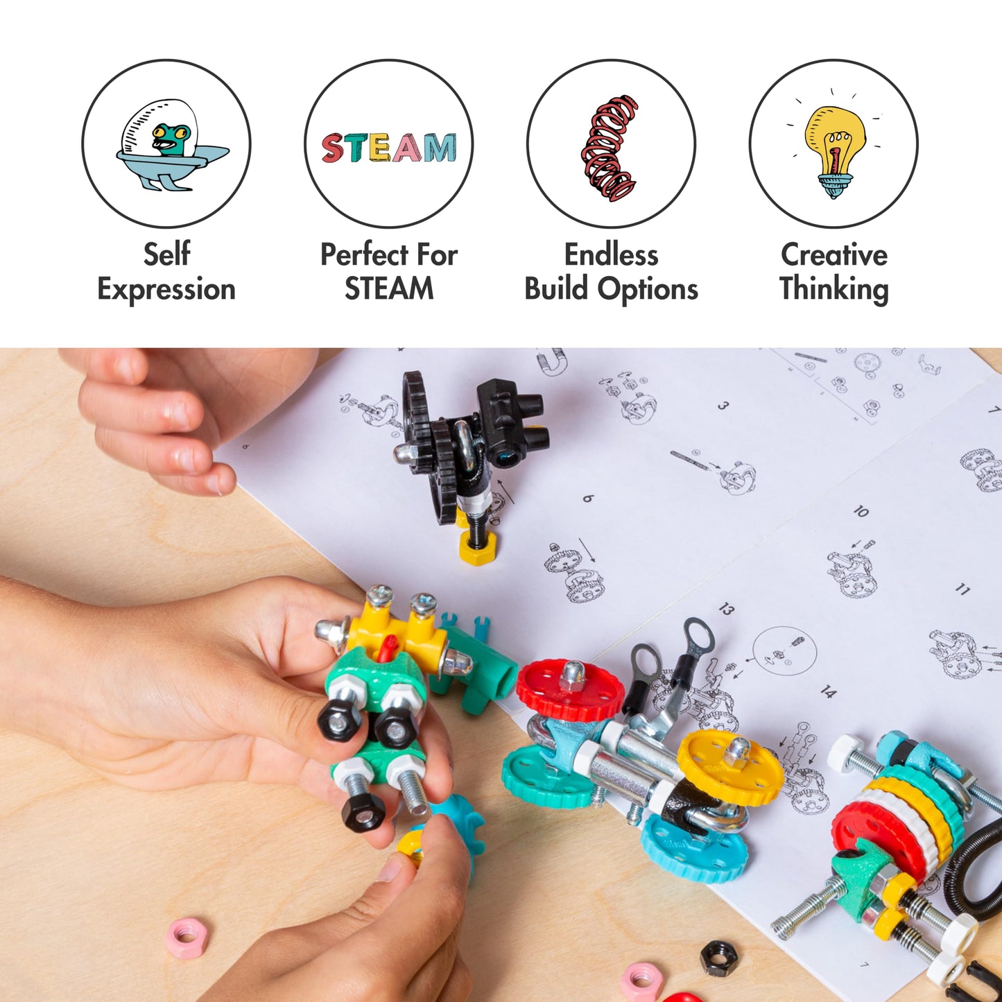 The Off Bits Educational STEM Toys for 6+: Robot Toy Building Sets, 3-in-1 Engineering Kit for Boys and Girls, Build Your Own STEM Building Toys with Endless Possibilities (Jumbo Kit)