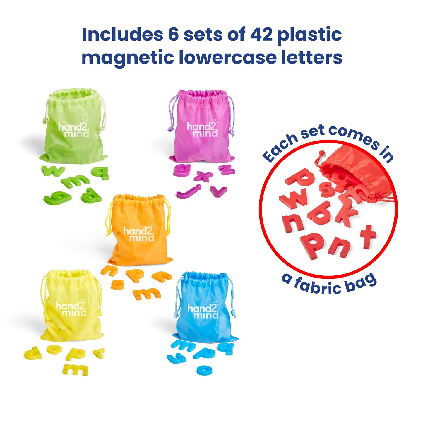 hand2mind Rainbow Lowercase Magnetic Letters, Plastic, Alphabet, Letter Recognition for Kindergarten, Word Building Magnets, 6 Count