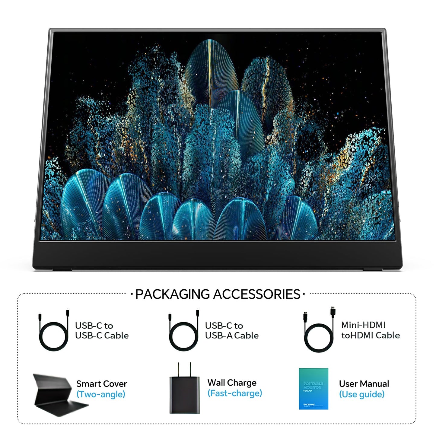MNN 4K Portable Monitor 15.6" 3840x2160 UHD USB-C HDMI Laptop Monitor, 100% Adobe RGB IPS Computer Gaming Display HDR Travel Monitor w/Speakers & Smart Cover for Laptop Xbox PS5 Switch PC Phone