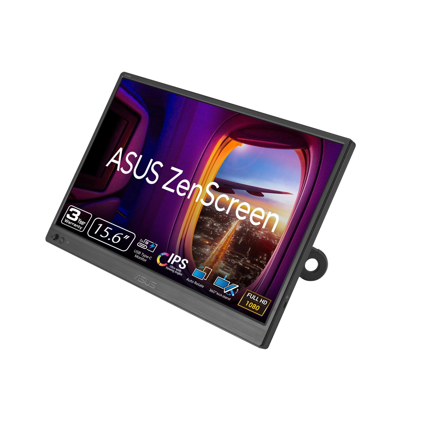 ASUS ZenScreen 15.6” Portable Monitor for Laptop (MB169CK) - Dual USB-C, Mini-HDMI, Plug & Play External Screen for Travel Dual Setup, Full HD, IPS, Anti-Glare Surface, 360° Kickstand, 3yr Warranty