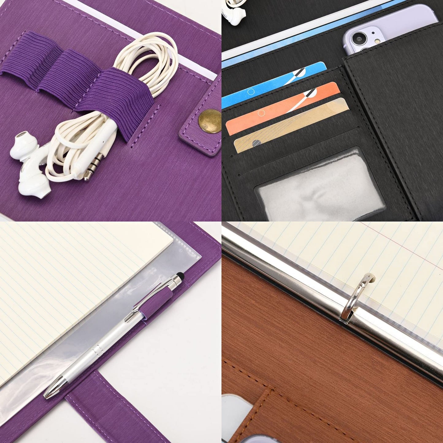Wonderpool A4 PU Leather Portfolio Holder Ring File Document Case with Removable Binder Clipboard, Multi Pocket and Legal Pad for Business Organizer Interview and Meeting (Dark Blue)