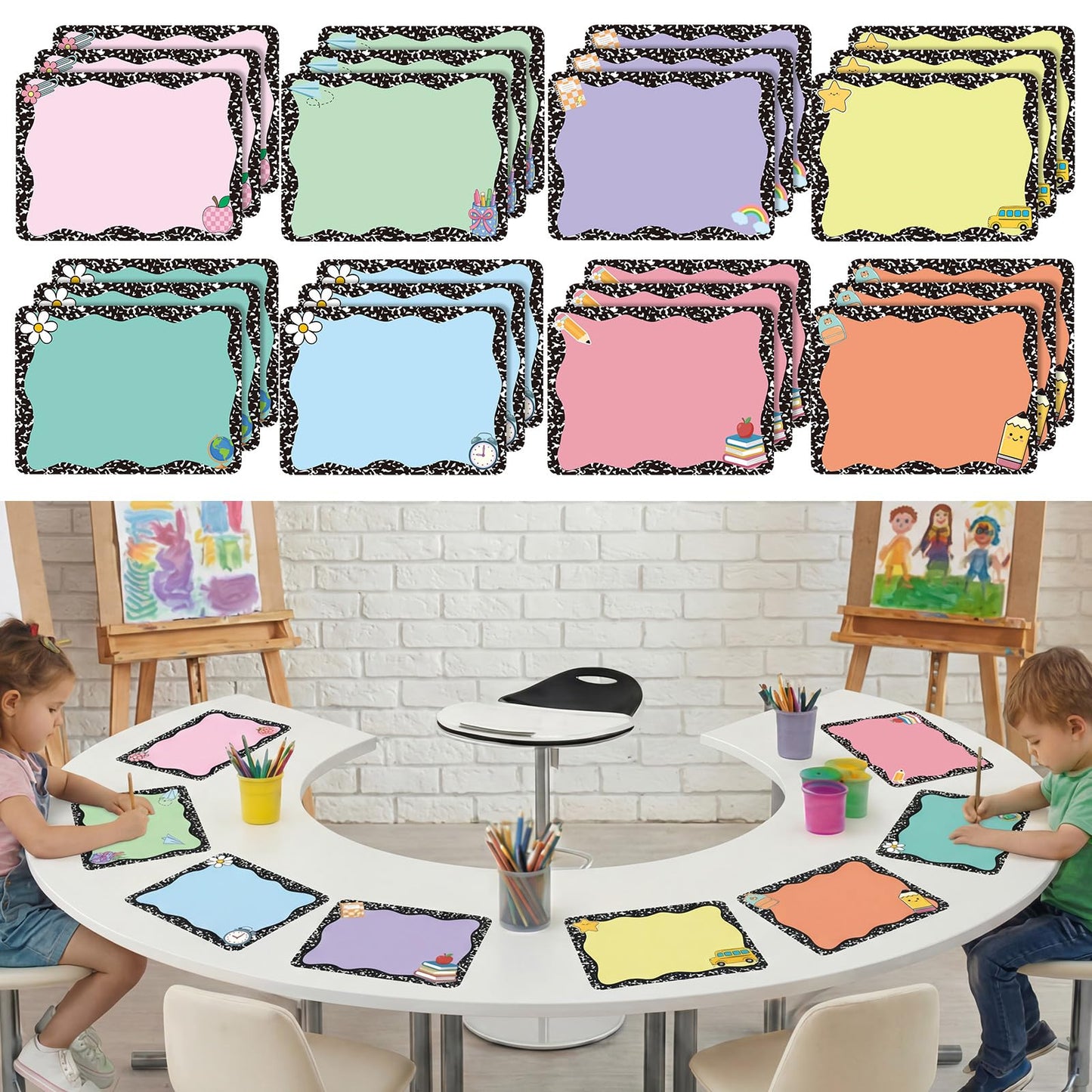 Gersoniel 24 Pcs Large 11'' Notebook Dry Erase Dots for Classroom Table Removable Circles Stickers Wall Whiteboard No Staining for Teacher School Home Office Teaching Supplies(Square,Colorful)