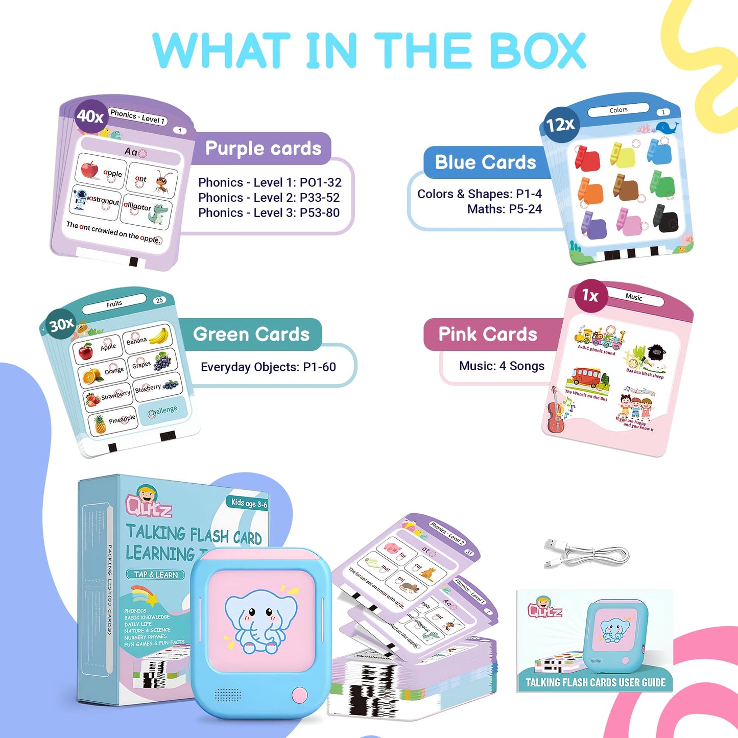 QuTZ Talking Flash Cards, Phonics Flash Cards, Learn to Read with 166 Pages, 29+ Themes, 800+ Words & Fun Facts, 700+ Interactive Games, Toddler Learning Toys for 3-6 Year Old