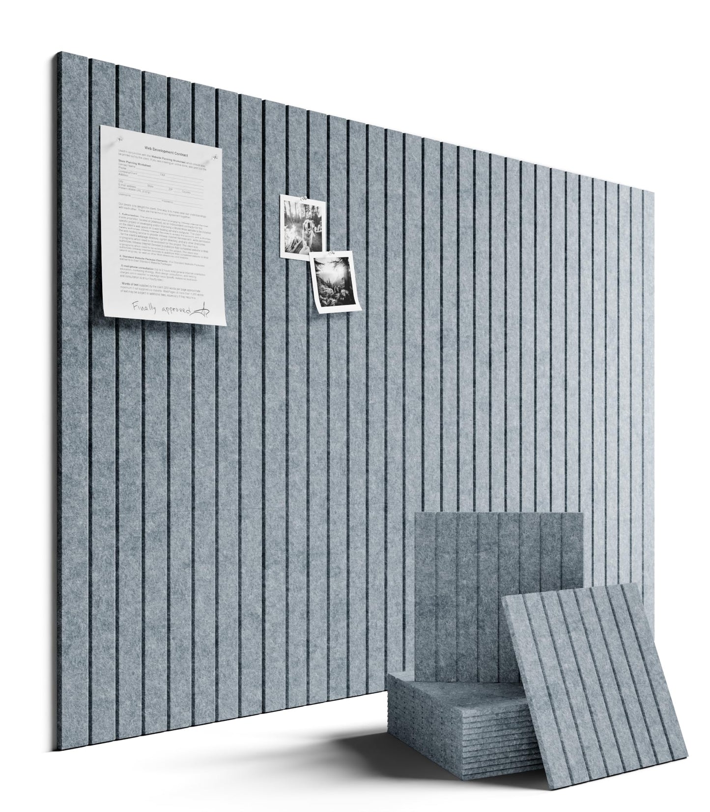 Large Felt Bulletin Board 48" x 36" Cork Board Alternative-12 Pack with 70 Safe Removable Adhesive Tabs, Cork Boards for Walls Pin Board for Home Office Classroom Felt Board-Blue Gray
