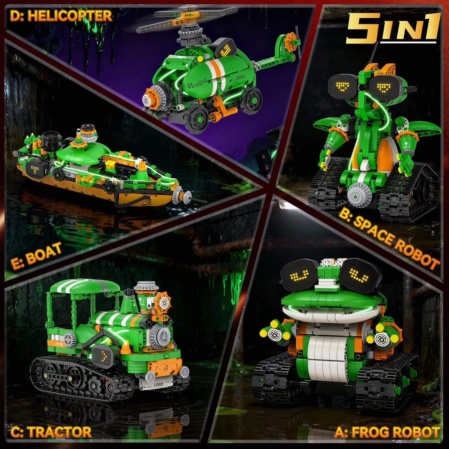 STEM Robot Building Toys for Kids 6-12, 5in1 App & Remote Control STEM Tractor Frog Robot Building Kits, 732PCS DIY Educational Construction Building Block Set for Kid, Erector Set Gift for Boys Girls