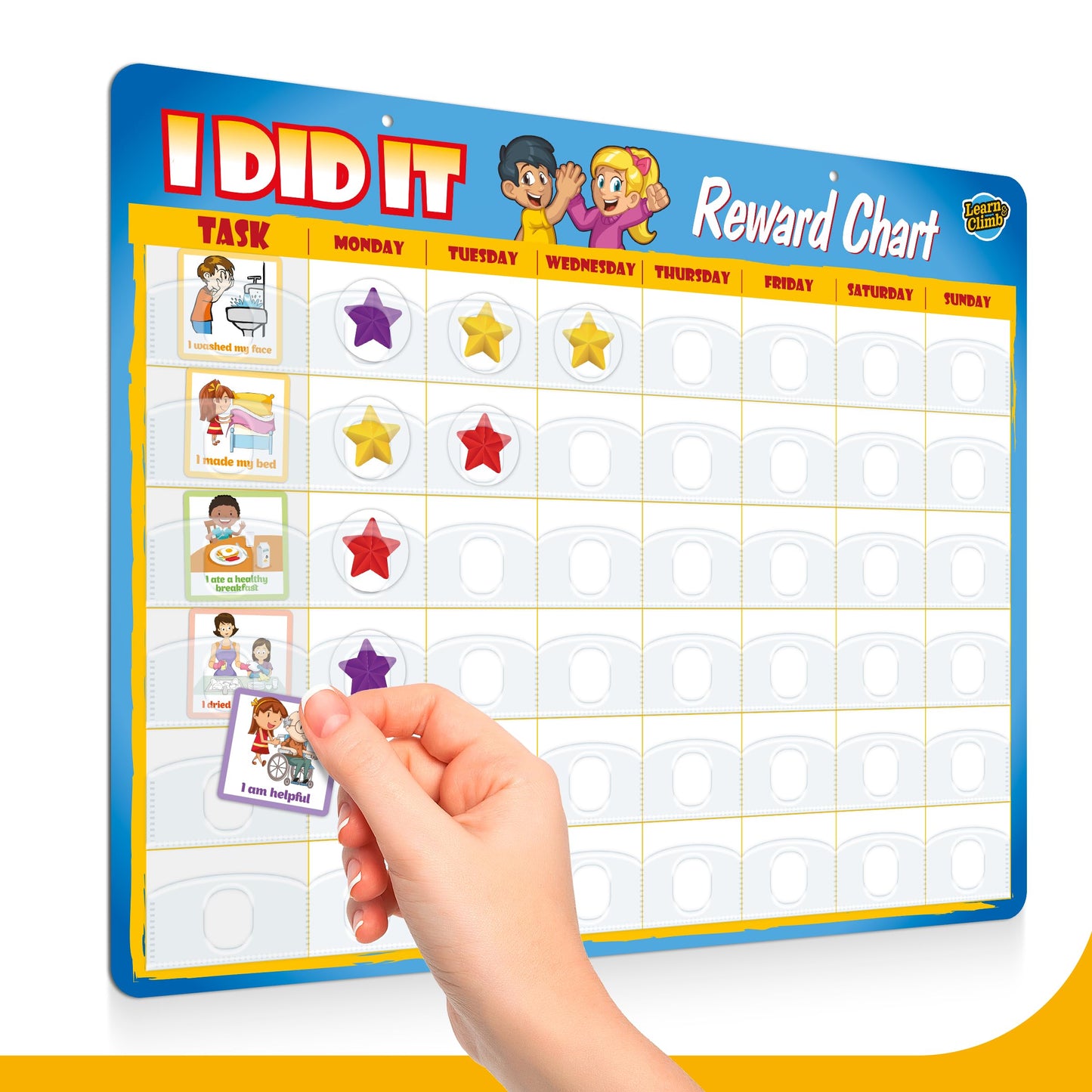 Kids Responsibility Chart Board with Magnets, 63 Chores, Potty Train Tasks, Multiple Children (Pocket)