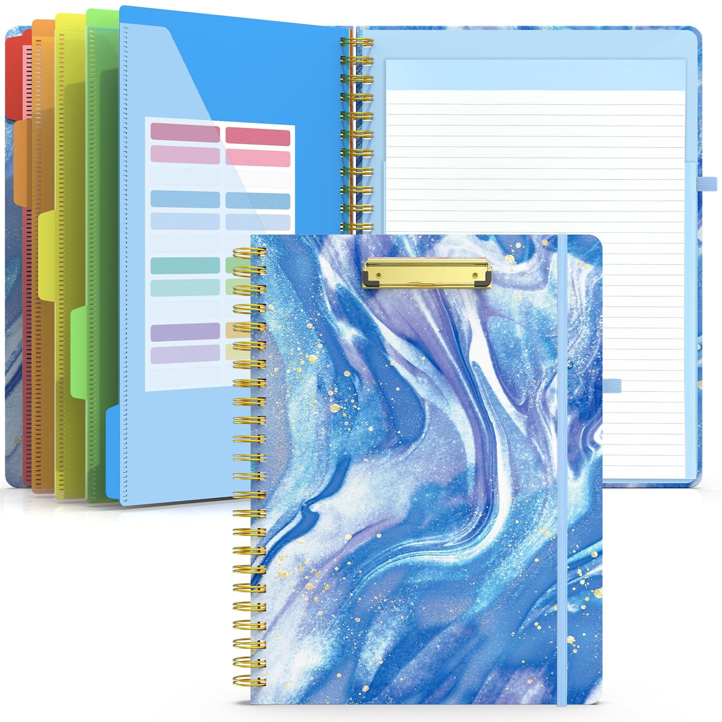 Sooez Clipboard Folio with Refillable Notepad, Folder with 10 Storage Pockets for Letter Size, Spiral Clipboard Notebook, Cute Portfolio for School, Office & Nursing