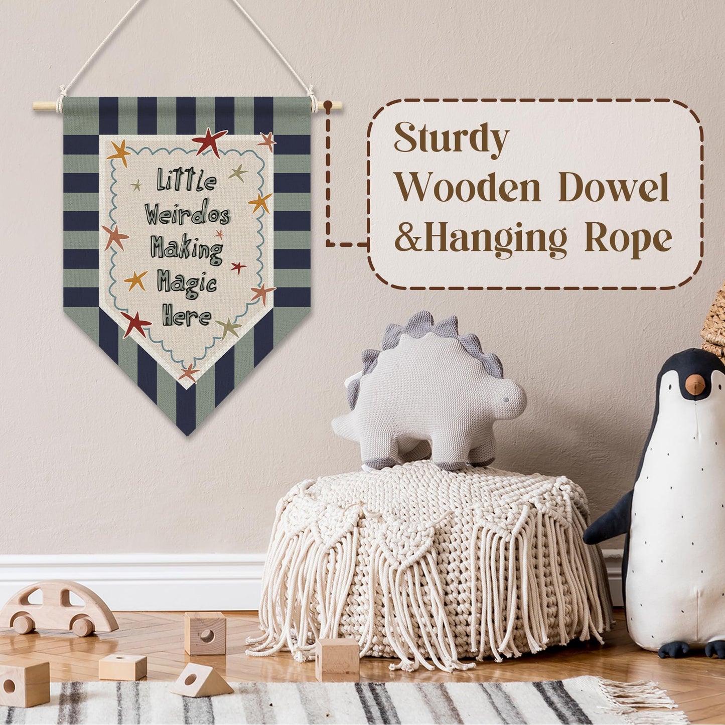 RUKUPA Playroom Wall Art Decor, Kids Room Hanging Pennant Flag, Little Weirdos Making Magic Nursery Wall Art Poster Hanger for Kids Toddler Boys Room Bedroom Playroom Decor, 11x15 Inch