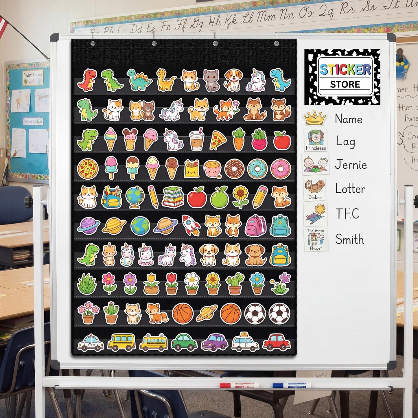 Eaasty Sticker Store for Classroom 28 x 43'' Hanging Display Organizer Sign Holder and Reward Storage Rack for Homeschool Teachers Teaching Supplies Reward Stickers Not Included