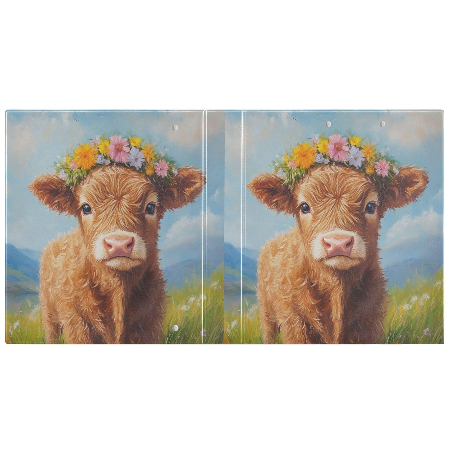 Highland Cow Round Ring Binders 1.5 Inch Cowboy Flower 3 Ring Clipboard Binder for Office School Work Supplies File Folder Document 200 Sheet Capacity Easy Open