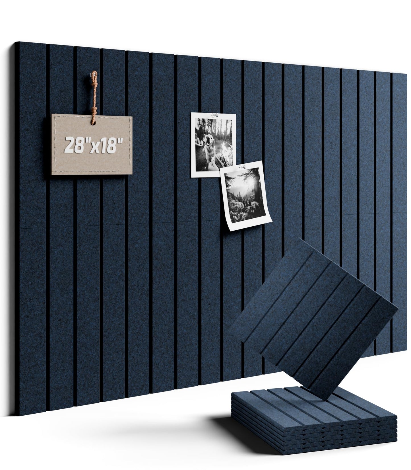 Felt Bulletin Board Tiles -28"x18" with 40 Adhesive Tabs, Cork Board Alternative for Office Decor, Push Pin Board Wall Organizer 6-Pack (Carbon Blue)