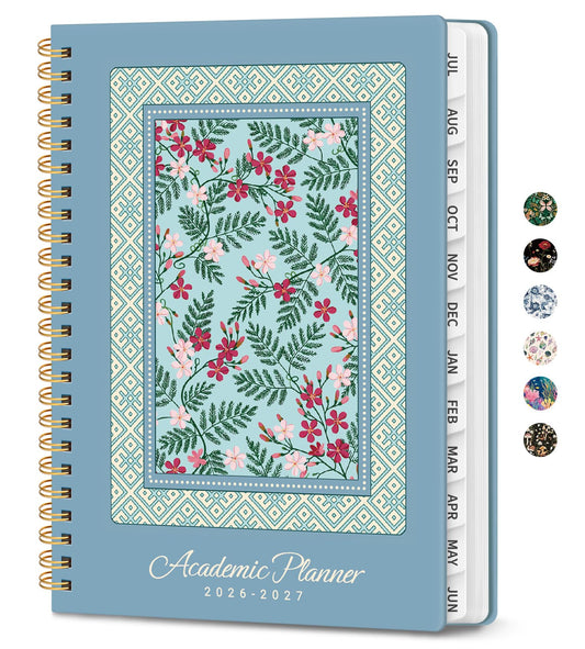 Academic Planner 2026-2027, Monthly and Weekly Calendar Planner, July 2026 - June 2027, Pretty Hardcover Teacher Student Planning Agenda Book with Tabs, Fit for School Office Supplies, 6.3" x 8.5", Spring Lattice