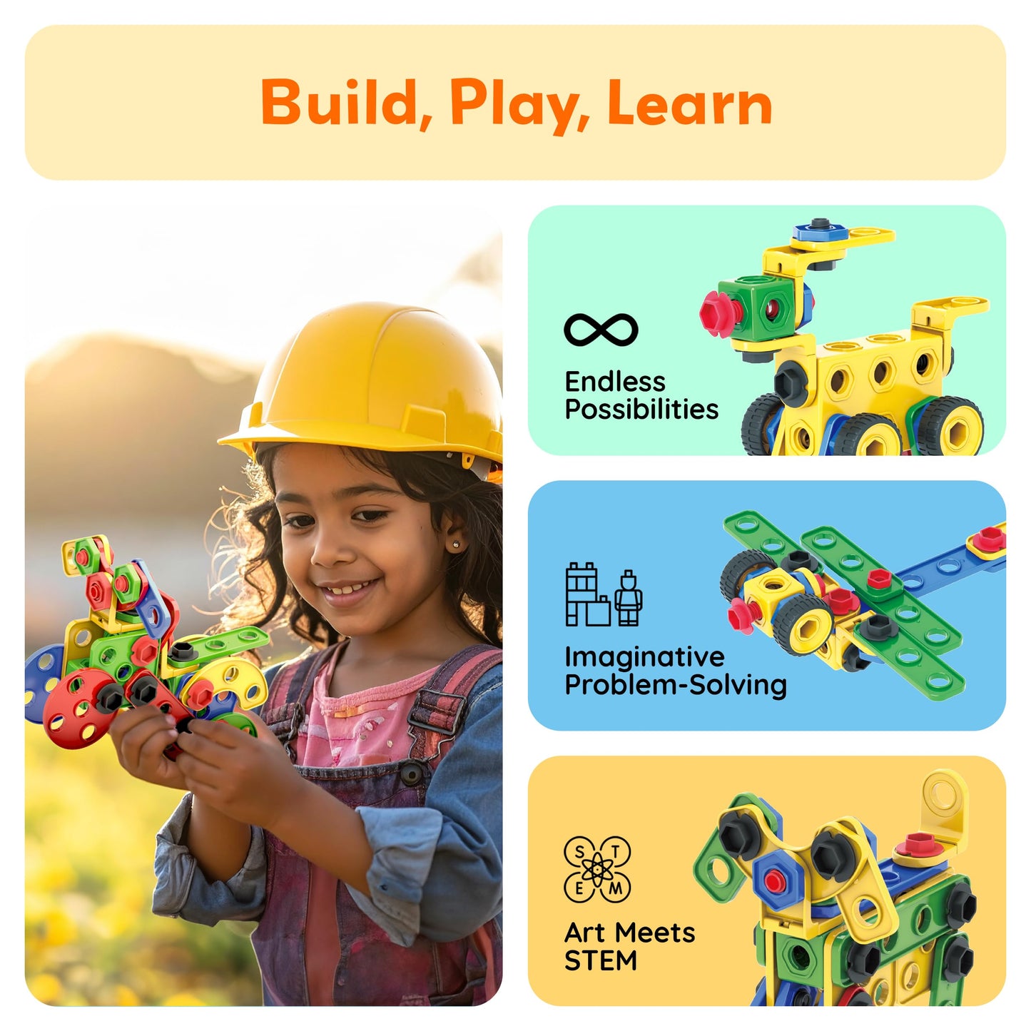 PicassoTiles 152pc STEM Construction Toy Building Set for Kids Ages 3+ Includes Power Drill, Ratchet, Idea Book, Storage Box Educational Engineering Science Kit & Sensory Toys for Boys & Girls PTN152