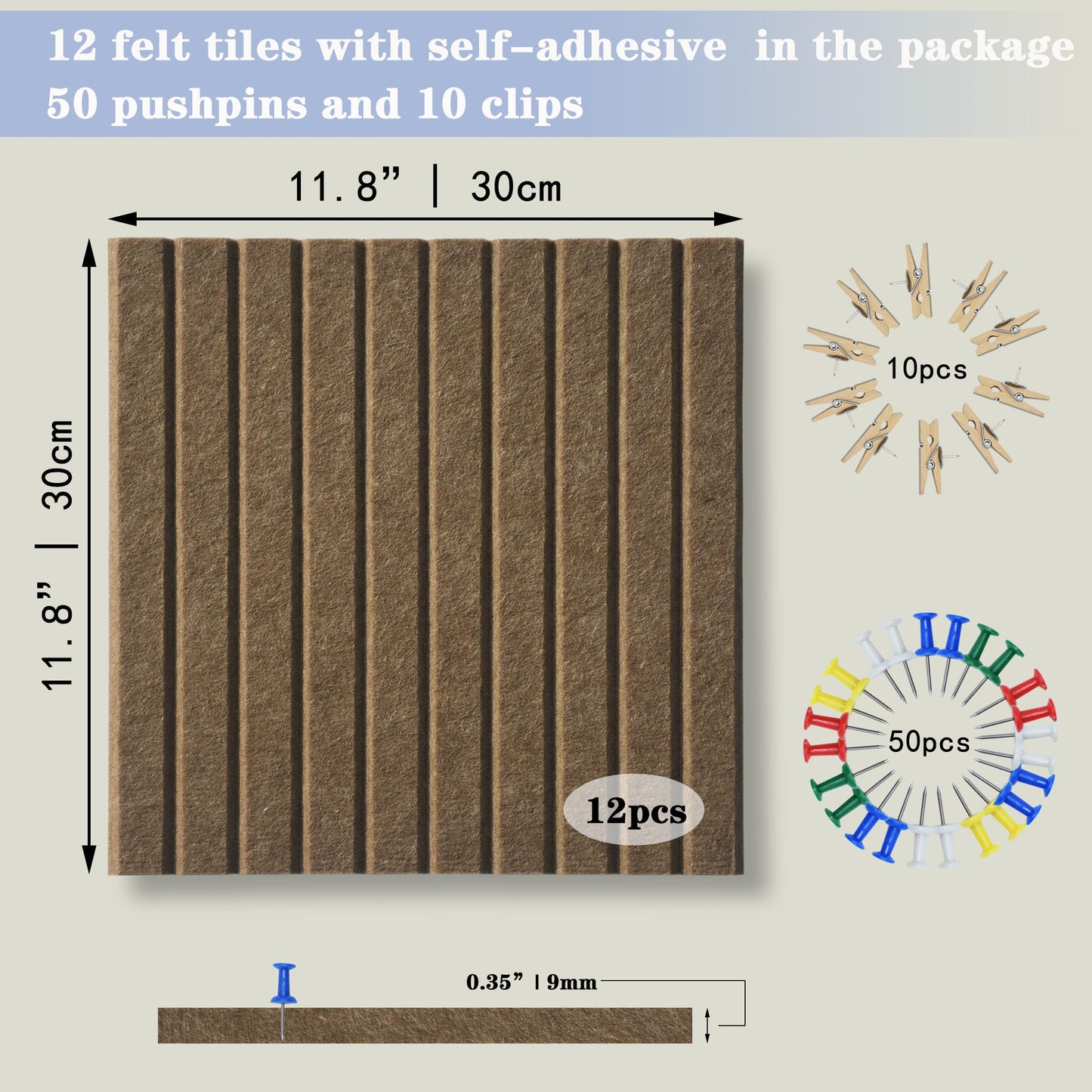 YOUDEFUL Large Cork Board Alternative-12 Pcs Self-Adhesive Felt Bulletin Board Tiles, Felt Pin Board Cork Board Tiles for Home Office Wall Decor, Tack Board 47"x35" (Dark Brown
