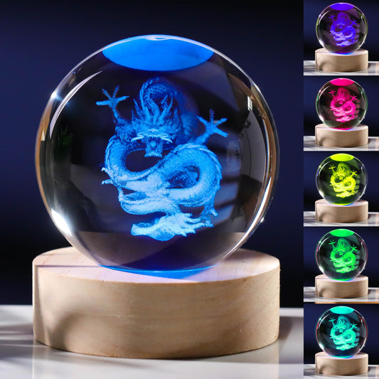 3D Dragon Crystal Ball 60mm - Figurines Decor Glass Animals for Room, Birthday Gift for Women, Best Friend, Lovers - Keepsake Paperweight
