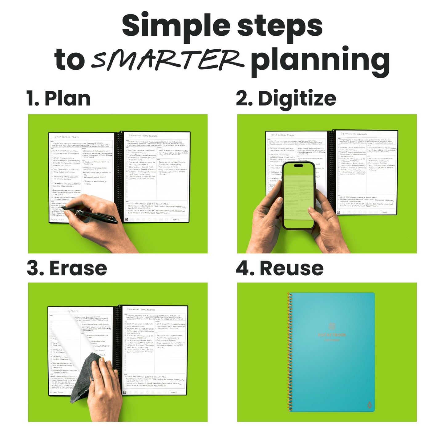 Rocketbook Flex Reusable Planner, Smart Undated, Daily, Weekly, Monthly, Annual Calendar Templates, Letter Size 8.5x11, Teal (Pack of 1)