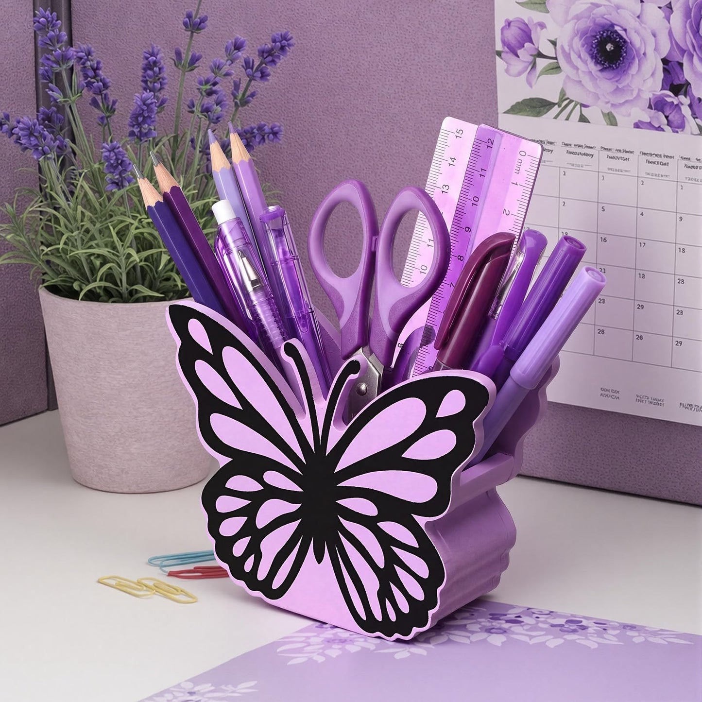 Tenceur Purple Butterfly Pen Holder for Desk Large Capacity Purple Pencil Holder School Supplies Desk Organizer Cute Butterfly Office Decor Makeup Brush Holders Back to School Gift for Girl Women