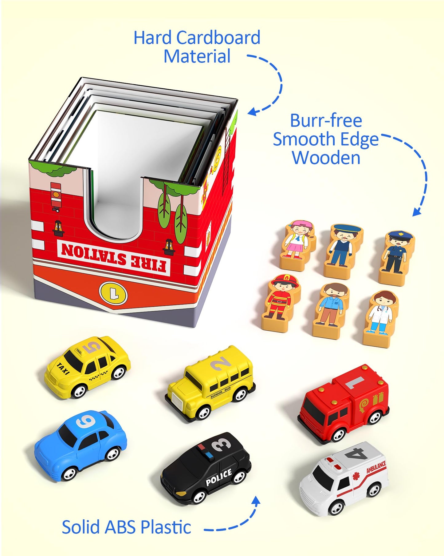 Coogam Montessori Sorting & Stacking Blocks with Nesting Garages Cars, Stackable Number Boxes for Toddlers Learning Community Helpers, Preschool Educational Toy Gift for 2 3 4 Year Old Baby