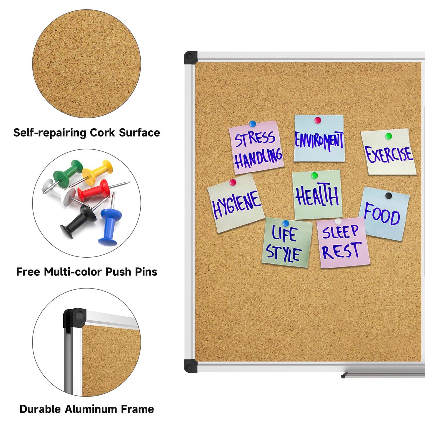 XBoard Magnetic Dry Erase Board & Cork Board 48 x 36 whiteboard, Combination White Board with Aluminum Frame
