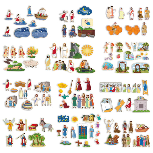 Windkream 12 Set Felt Board Stories Pieces Set Felt Animals Bible Fairy Tales for Preschool Animals Figures Flannel Board Stories for Toddlers Preschool Kindergarten Storytelling(Religious)