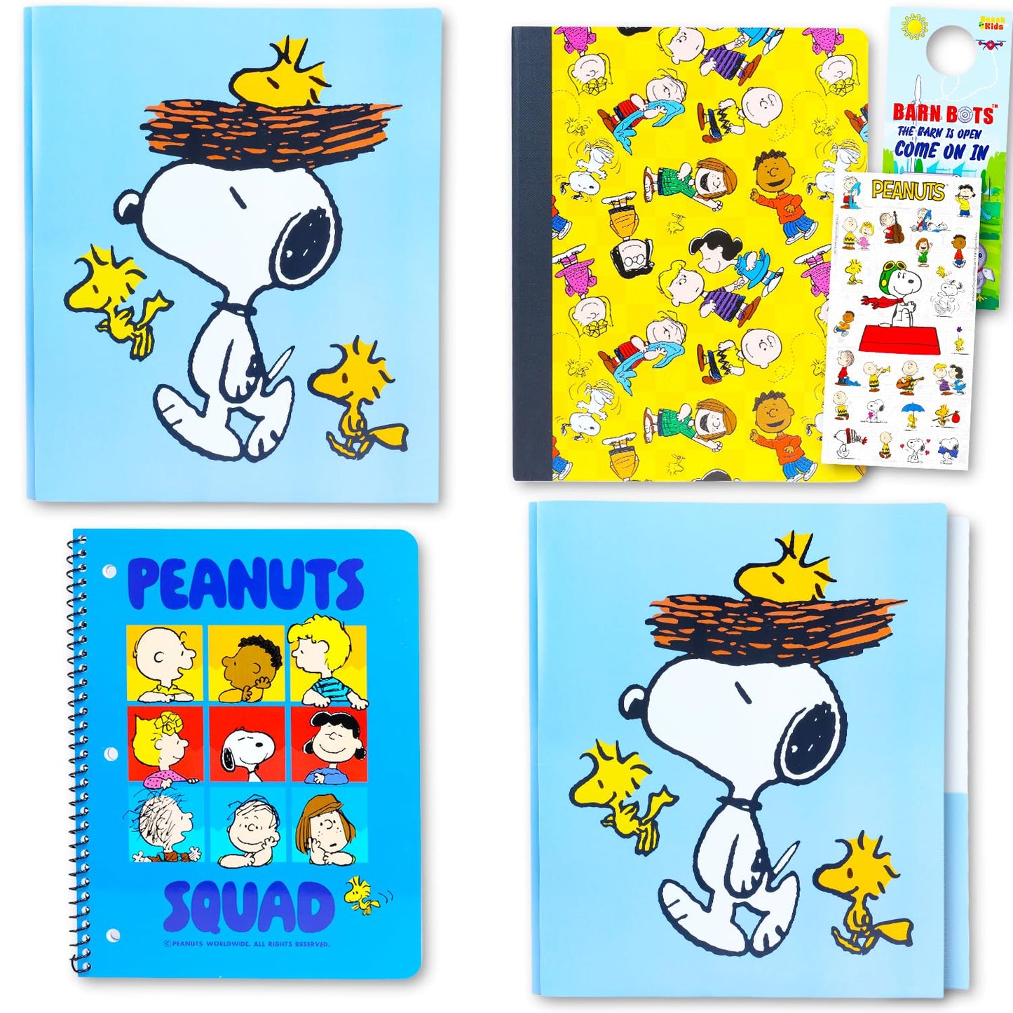 Peanuts School Supplies for Kids Set - Bundle with 2 Snoopy Notebooks, 2 Portfolio Folders, Stickers, More School Supplies Pack for Girls, Boys, Kids