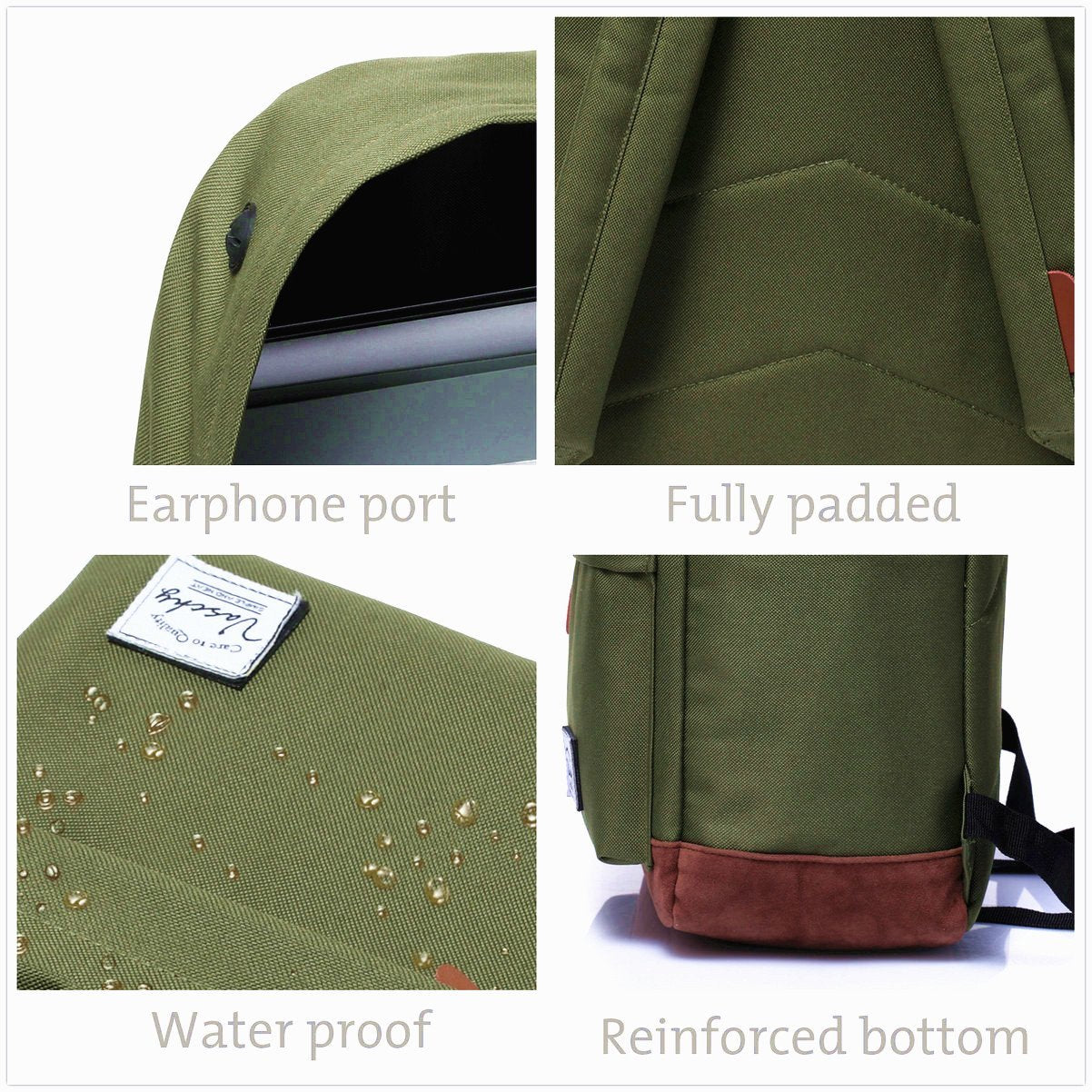 VASCHY Unisex Classic Lightweight Water-resistant Campus School Rucksack Travel BackPack Green Fits 15.6Inch Laptop