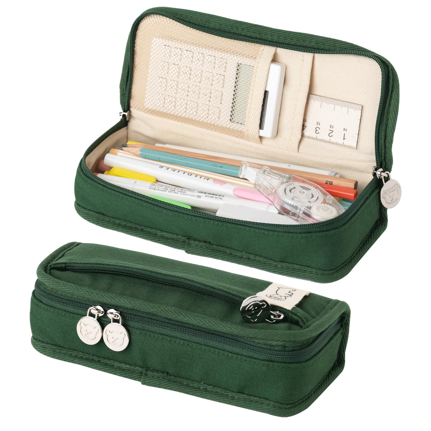brunch brother Daily Green Pencil Case, Large Capacity Pencil Pouch with Ample Storage, Simple Design for Students and Professionals