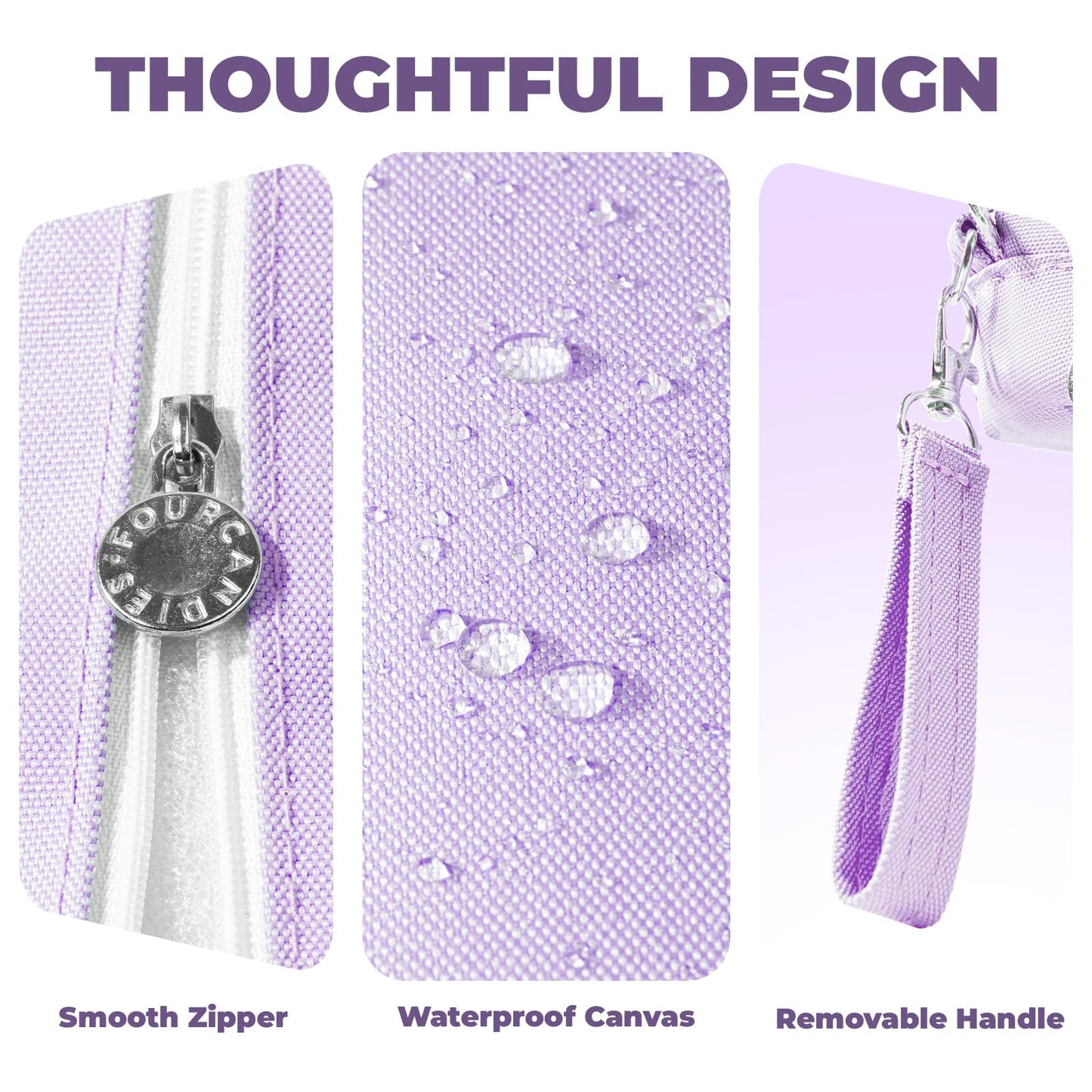 Four Candies Puple Pencil Case 3 Compartment Pouch, Large Pencil Case for School, Girls, Teen Boys, Women, Puple, Removable Handle & Zipper, Cute Pencil Bag for Office, College