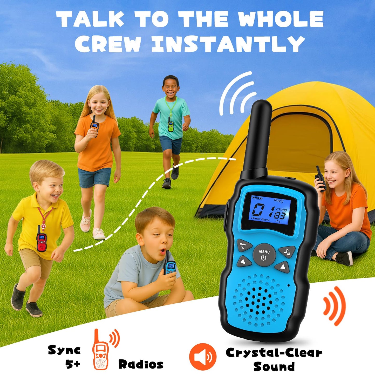 Wishouse Walkie Talkies for Kids Rechargeable Long Range, Xmas Birthday Gift for Boys Girls 4 5 6 7 8 9 10 Year Old, Hiking Camping Gear Games Toys Ideas with Flashlight, VOX, Easy to Use, 4 Pack