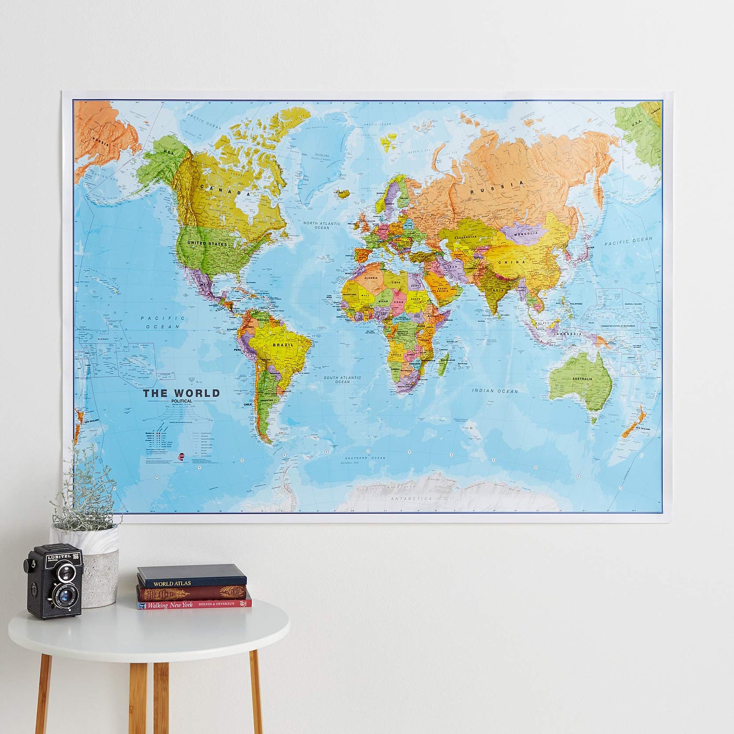 Maps International World Wall Map - Map of The World Poster - Front Lamination - 47 x 33 - Updated 2025