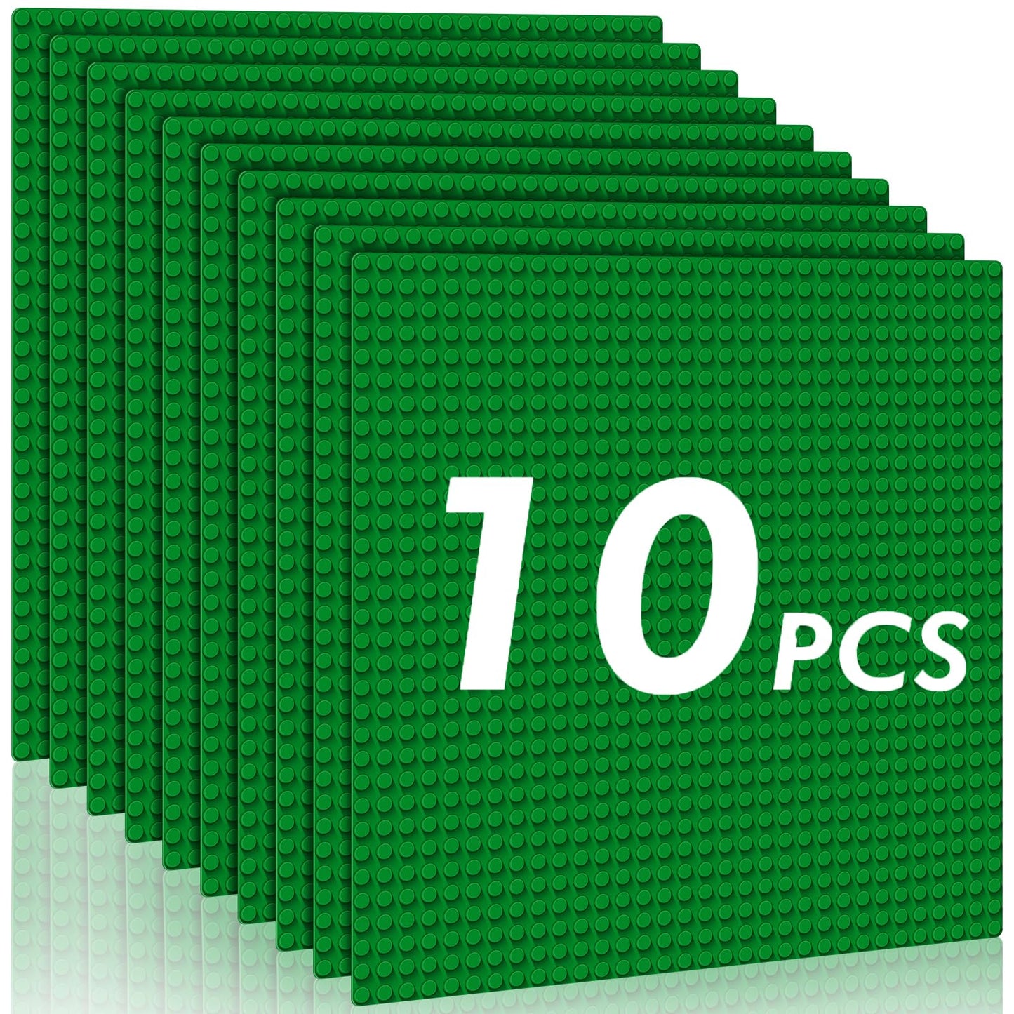 Pokiiulk Classic Baseplates Building Plates-Pack of 10 Large 10" x 10" Building Bricks,Compatible with All Major Brands,Perfect STEM Gift for Builders Age 3+ (Green)