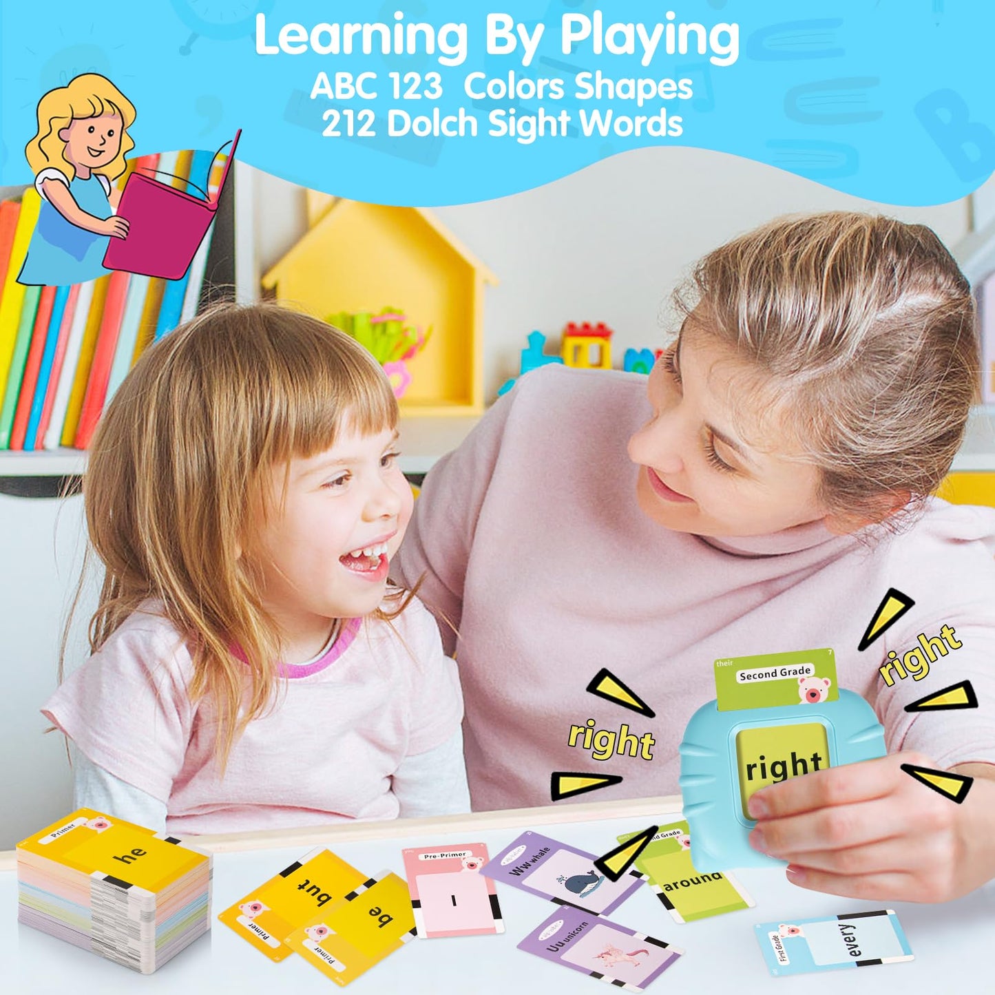 QuTZ Talking Flash Cards,ABC Learning for Toddlers 2-4, Autism Toys, Speech Therapy Toys, Educational Words Flash Cards Kindergarten for Boys and Girls, 272 Sight Words