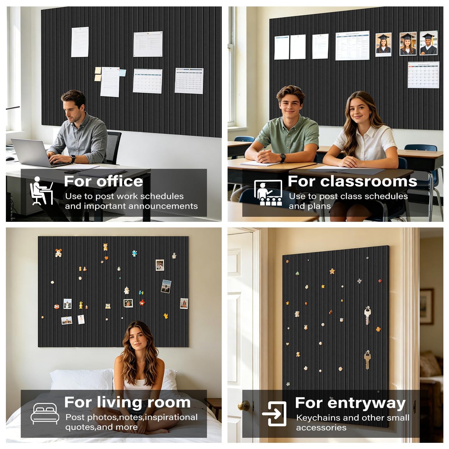Large Felt Bulletin Board，47.2" x 35.4" 12 Pack Cork Board Alternative for Walls,Felt Wall Tiles for Office & Home Decor,Pin Board with 30 Pcs Pushpins and 72 Adhesive Tabs-Charcoal Gray