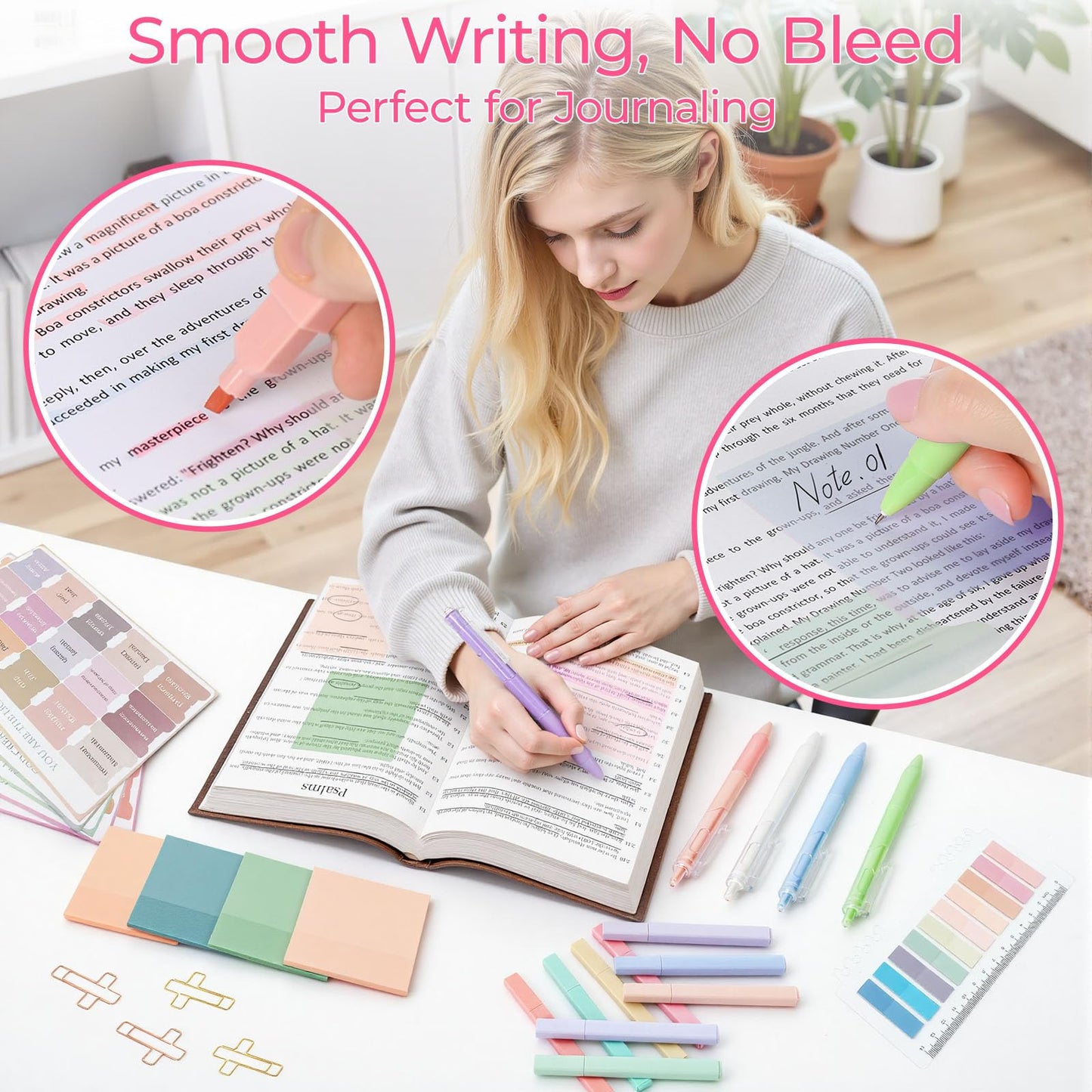WOBAGMEN 76PCS Bible Study Supplies Kit for Women, Journaling Set with No Bleed Highlighters, Laminated Bible Tabs,Notebook, Quilted Pencil Case, Bible Accessories Set Beginner Christian Gifts