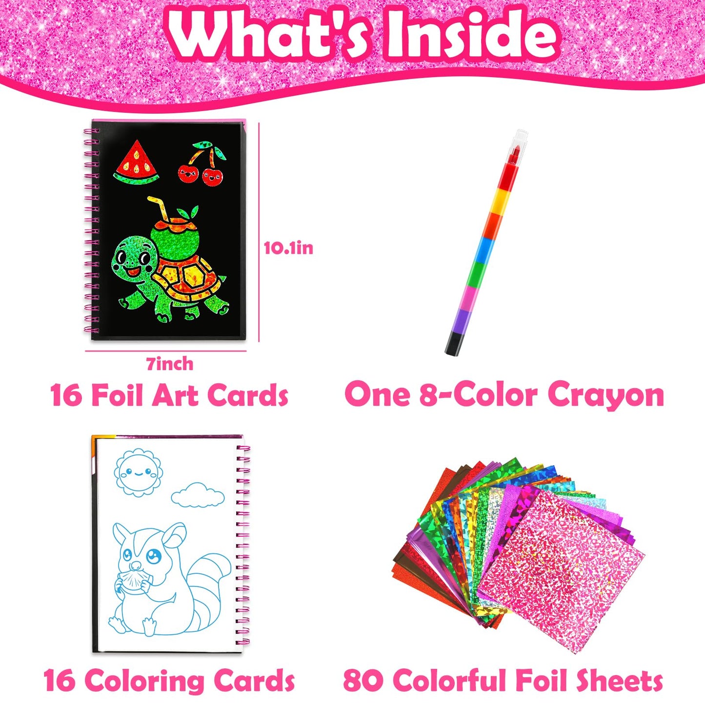 FUNNYB&G Foil Art Craft Kit for Girls 4-10 Years Old: Mess-Free & No-Glue, Create 16 Sparkly Cute Pet Pictures – Perfect Travel Toy & Birthday Gift for Kids（Cute Pet）