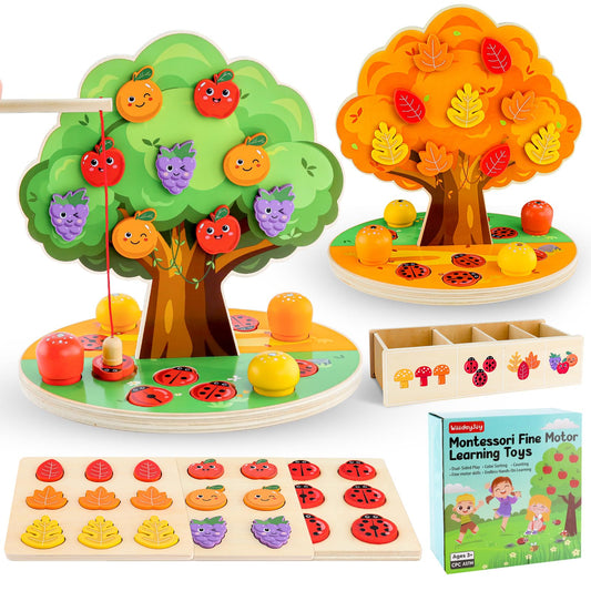 WoodsyJoy Montessori Toys for Toddlers 3-5, Wooden Sorting & Sensory Toy, Fine Motor Skills Learning Toy with Magnetic Apple Tree, Counting Ladybugs, Preschool Educational Toys for Kids