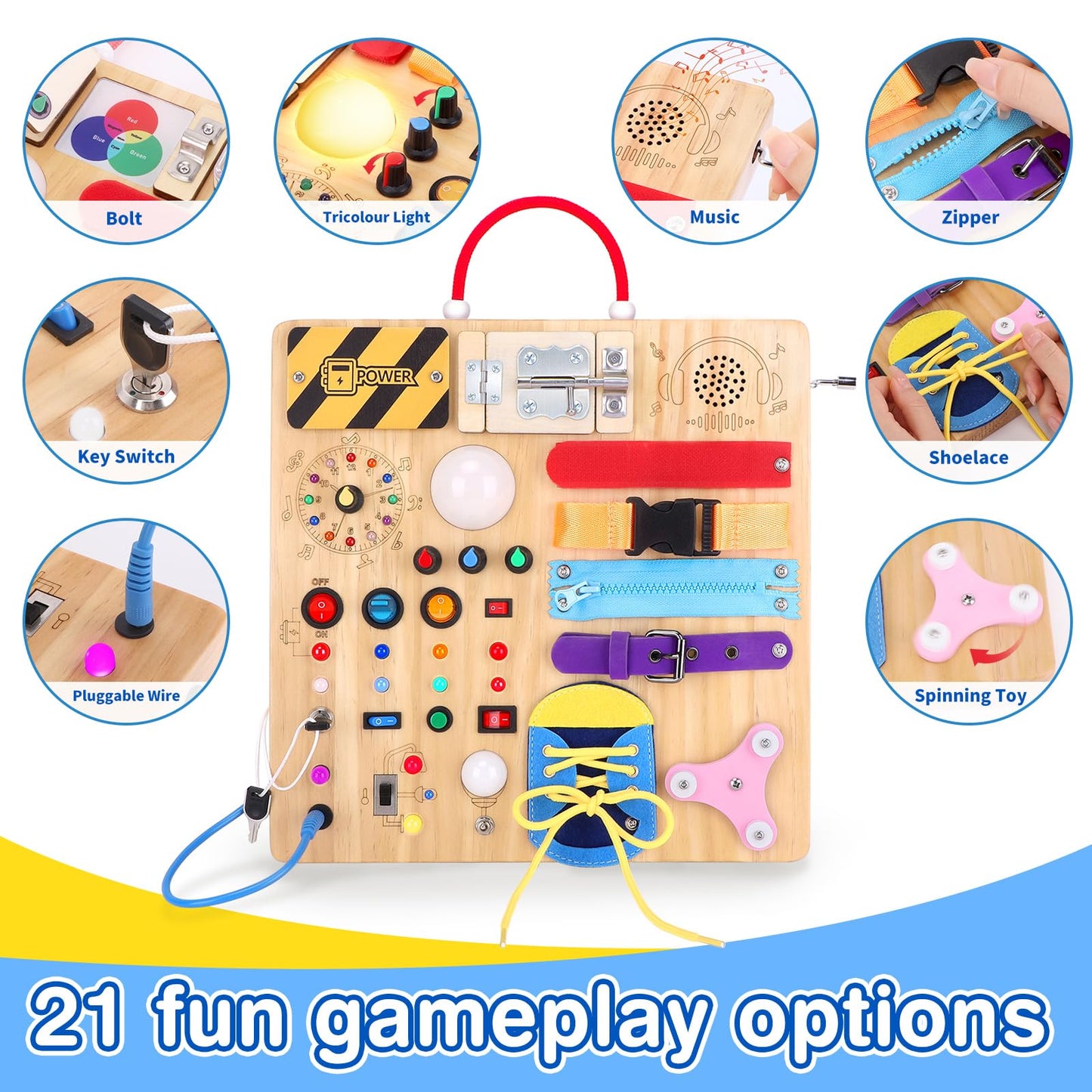 Grarain Busy Board for Toddlers - Montessori Educational Toy for 1-3 Year Old Boys & Girls | Travel-Friendly Sensory Learning Activity | Ideal for Kids with Autism(Busy Board v3)