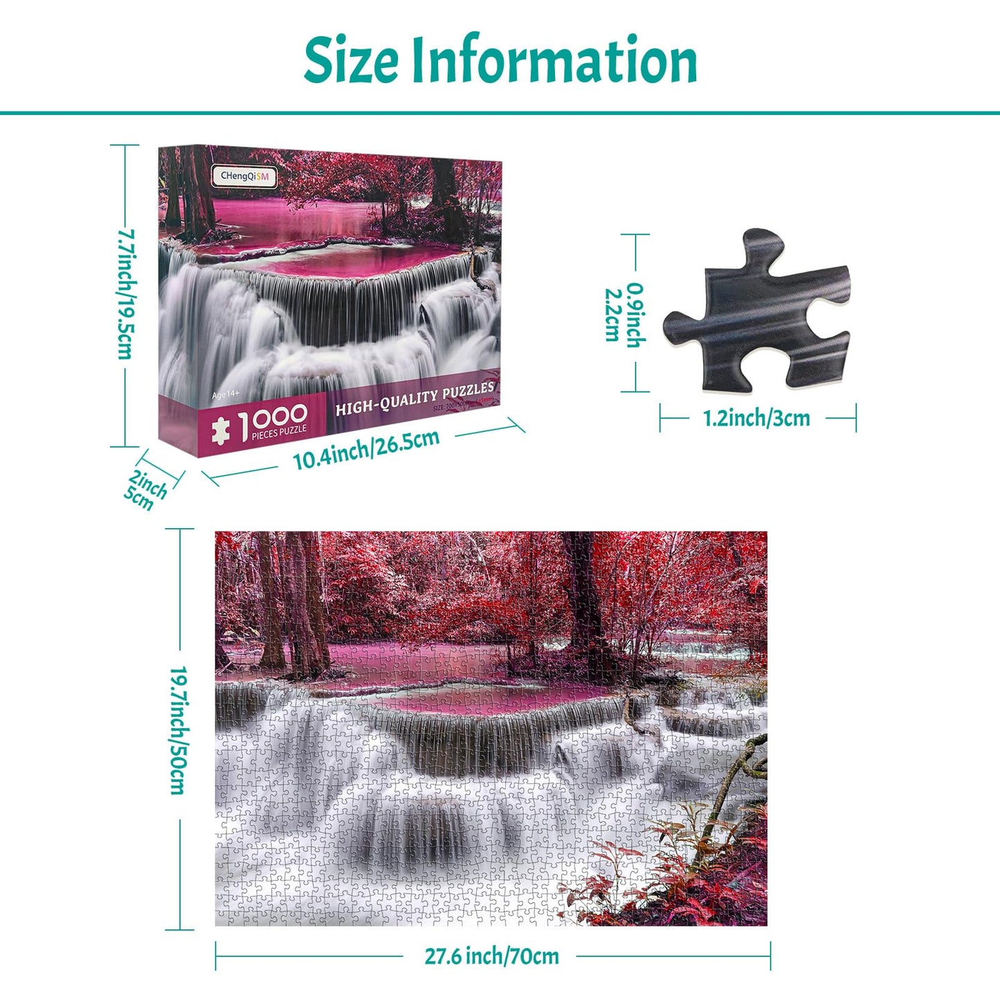 MBOQIU 1000 Piece Puzzle for Adults - Forest Waterfall Puzzles for Adults 1000 Pieces, Letters on Back, Nature Landscape Jigsaw Puzzle, Challenging Puzzles for Teens Seniors - 27.6 x 19.7 inches
