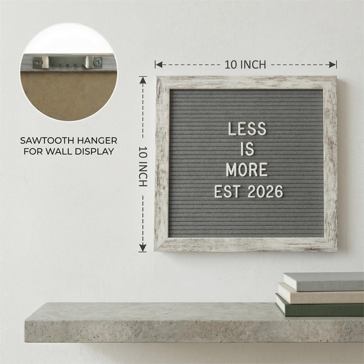 C CRYSTAL LEMON Rustic Gray Felt Letter Board 10x10 Inch, 336 Letters Numbers and Symbols, Changeable Wooden Message Board with Wall Mount and Display Stand