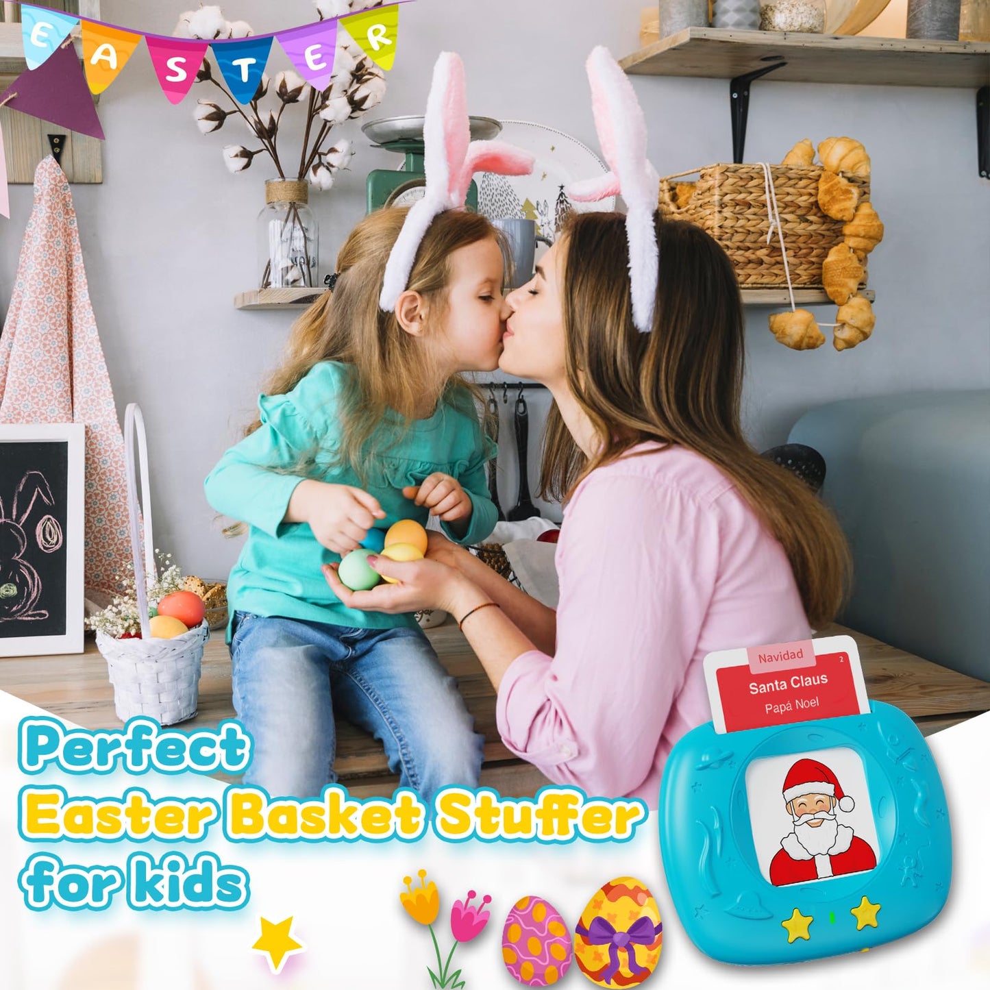 HOMESTEC Toddlers Bilingual Spanish & English Talking Flash Cards with 288 Sight Words, Speech Therapy Toys for 3 4 5 6 Years Old Boys and Girls, Learning Educational Kids Gifts (Blue)